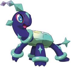 an image of a blue and green pokemon figure with stars on it's head