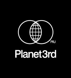 the logo for planet 3rd is shown in white on a black background with an oval shape