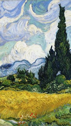 an image of a painting with clouds in the sky