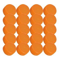 many orange plastic cups are lined up in the shape of circles on a white background