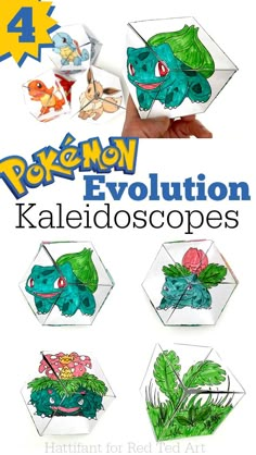 the cover of pokemon evolution kaleidoscopes, featuring different types of plants