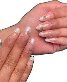 Cute Bridal Nails, Celestial French Tip Nails, Gold Detailed Nails, Elevated French Tip, Gold Nails 2023, Gel X Nails Spring, Gold Goddess Nails, Structure Nails, Gold Fleck Nails