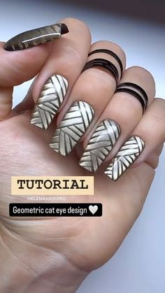 Nail art 💅 Manicure on Instagram: "Creator➡️ @helenahan.pro 
TUTORIAL 🐱 Geometric satin Cat 👁️ 
@hgprofessional 
.
.
.
.
#helenahanpro #hgprofessional #christmasnails #catnails #nailart #goldnails #silvernails💅 #brownnails #mirrornails #silvernails #squrenails #naillover #nailporn #nailsofinstagram #wakeupandmakeup #mirrorchrome #naildesigns #nailsnails #cateyeeffect #nailaddict #chromenails😍💅💣 #cateyenails #chromenails #goldnails #nailspiration #unicornnails #nailpro"