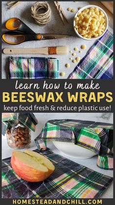 beeswax wraps with apples, nuts and other items to make them look like they are