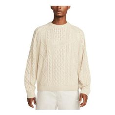 DQ5176-206 Mens Cable Knit Sweater, Nike Sportswear Mens, Cable Knit Jumper, Nike Sweater, Heavy Knit, Favorite Sweater, Beige Sweater, Textured Knit, Cable Knit Sweater