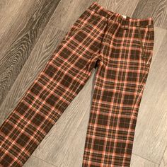 Plaid Pants - Laminiatura Fall Plaid Pants, Orange Cotton Pants For Fall, Orange Trousers For Fall, Casual Orange Straight Pants, Casual Plaid Bottoms With Welt Pockets, Orange Straight Leg Bottoms For Fall, Trendy Orange Pants For Fall, Retro Orange Pants For Fall, Casual Orange Pants For Fall