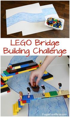 lego bridge building challenge for kids with instructions to build the bridge and help them learn how to build it