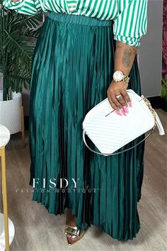 Fisdy - Premium Plus Size Falda Plisada de Cintura Alta para Conjuntos Casual Green Pleated Skirt Outfit, High Waist Pleated Skirt, Green Pleated Skirt, Look Casual Chic, High Waisted Pleated Skirt, Chic Casual, Look Casual, Casual Elegance, Olivia Mark