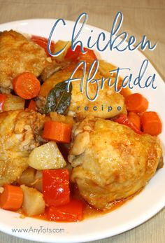 chicken adorada recipe on a plate with carrots and potatoes