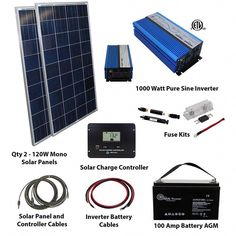 solar power system with batteries, cables and other accessories