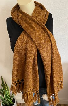 "Beautiful Mexican rebozos ! Multifuncional Mexican piece, wear as rebozo, shawl, scarf , wrap .. as home decor as a throw .. Hand made, made in a loom. Light weight, not thick. No washing machine , hand washing/ hang to dry or dry cleaning. Length including tassels on hem : 85\" Width: 26\"" Traditional Woven Shawl For Fall, Bohemian Woven Scarves One Size, Bohemian Woven Scarf, Bohemian Weaving Scarf For Fall, Woven Shawl Scarf For Fall, Bohemian Brown Shawl Wrap, Bohemian Shawl Scarves With Weaving Detail, Bohemian Shawl Scarf With Weaving Detail, Bohemian Brown Handwoven Scarves