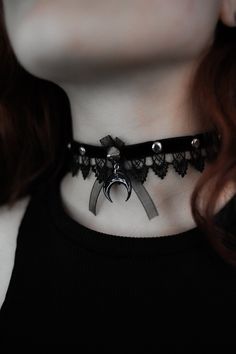 "Black velvet choker with lunula moon pendant. Choker width 1 \"(2,5 cm) Choker length - 12,2 \"(31 cm) + adjustment chain. Moon height 0,78 \" (2 cm) Please feel free to contact us if you need another size, or just add a note with your neck circumference to your order, so it will surely fit you! FREE SHIPPING for all orders to USA above 35$ - check out our store for more handcrafted stuff. Feel free to contact is if you have any questions! Follow us on Instagram:  @moonphases.jewellery" Witchy Black Choker For Gift, Crescent Moon Charm Jewelry For Parties, Gothic Metal Choker For Festivals, Gothic Festival Choker Jewelry, Crescent Moon Charm Party Jewelry, Handmade Gothic Choker Jewelry, Gothic Choker Jewelry For Party, Black Crescent Jewelry For Festival, Festival Choker With Moon Charm