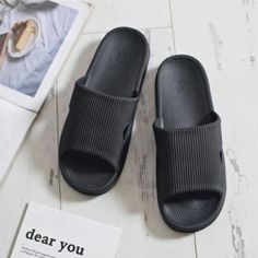 Non-slip Shower Slippers Mule Soft Foams Sole Pool Shoes Unisex Adult Sandals Bathroom Slipper - Black B - C1180MRXIX0 Modern Black Slippers With Rubber Sole, Comfortable Black Slip-on Slippers, Black Non-slip Slippers For The Beach, Sandals Aesthetic, Black Slip-on Slippers With Removable Insole, Black Non-slip Beach Slippers, Shower Slippers, Shower Sandals, Pool Shoes