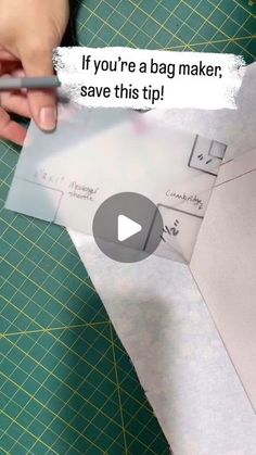 someone cutting out a bag with scissors on a piece of paper that says if you're a bag maker, save this tip