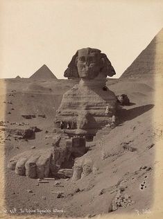 an old black and white photo of the great sphinx