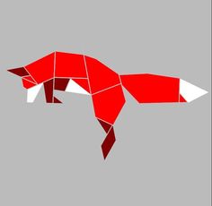 an animal made out of red paper on a gray background with the shape of a fox