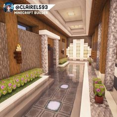 Minecraft Minecraft Lounge Room Designs, Minecraft Interior Design Big House, Minecraft Yoga Studio, Minecraft Indoor Pool Ideas, Minecraft Indoor Aquarium, Indoor Pool Minecraft, Interior Minecraft Design, Minecraft Base Interior Ideas, Modern Minecraft Interior