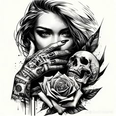 Rose Skull Tattoo, Trucker Tattoo, Sarah Tattoo, Beautiful Spine Tattoos, Atlas Tattoo, Girl Thigh Tattoos, Spine Tattoo Ideas, Mayan Tattoos, Skull Rose Tattoos