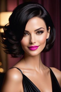 Short Bob Pixie, Bob Pixie, Pixie Hair, Pink Lipstick, Haircuts For Fine Hair, Medium Length Hair Cuts, Brunette Hair