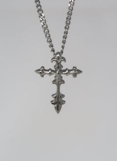 FLEUR CROSS Cross Necklace Chain, Cheap Black Cross Necklace, Cross Pendant Aesthetic, Luxury Oxidized Cross Pendant Necklace, Emo Cross Necklace, Crucifix Necklace Silver, Cheap Cross Charm Necklace With Adjustable Chain, Cool Cross Necklaces, Thick Cross Necklace