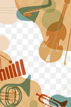 various musical instruments are arranged in an abstract pattern, hd png and psd