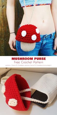 there is a crocheted mushroom purse and slippers