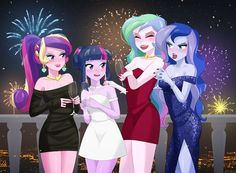 Elegant Eyeshadow, Principal Celestia, New Year Night, Vice Principal, Twilight Sparkle Alicorn, Mlp Twilight, New Year Happy, Princess Twilight Sparkle