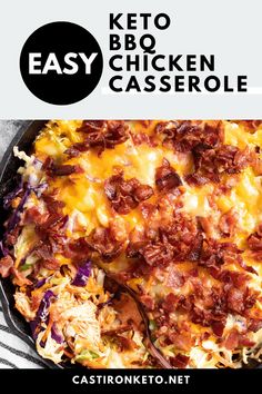 the keto bbq chicken casserole is in a skillet and ready to be eaten