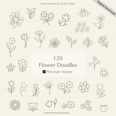 the flower doodles collection is shown in black and white