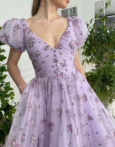 Lavender Dreams Dress - Teuta Matoshi Dream Dress Prom, Teuta Matoshi Dresses, Matoshi Dress, Lavender Floral Dress, Teuta Matoshi, Dress Cottage, Hoco Dresses Long Sleeve, Cottage Core Dress, Dress Fairy