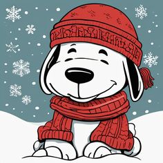 a cartoon dog wearing a red hat and scarf