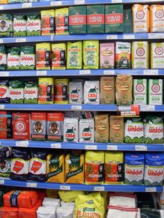 an assortment of food items on display in a store