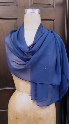 Blue Chiffon Shawl Wrap Scarf with Rhinestones Pashmina Shawl Wedding, Mesh Shawl, Outfit Large, Scarf Ideas, Wrap London, Wedding Scarf, Bridesmaid Shawl, Bridal Cover Up, Chiffon Shawl