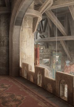 an artistic rendering of a medieval castle room