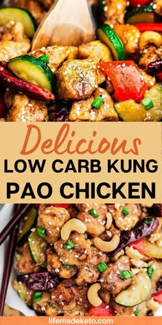 delicious low carb kunng pado chicken with chopsticks on the side