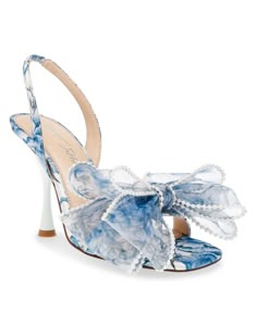 out of stock Homecoming Heels, Blue By Betsey Johnson, Mesh Bows, Pearl Bow, Betsey Johnson Shoes, Bow Sandals, Bow Heels, Bow Dress, Blue Heels