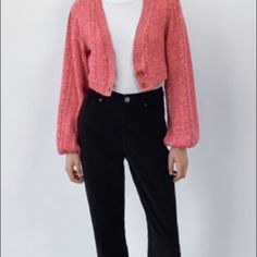 Cropped Pink Soft Cardigan Zara Casual Cardigan For Fall, Zara Casual Fall Cardigan, Casual Zara Cardigan For Fall, Cropped Pink, Soft Cardigan, Zara Sweater, Soft Pink, Sweaters & Cardigans, Cardigans