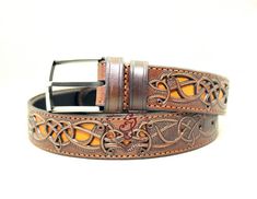 Viking Belt, Custom Leather Belts, Tooled Leather Belts, Leather Tooling Patterns, Scandinavian Pattern, Tooling Patterns, Belt Men, Western Clothing, Festival Accessories