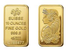 two gold bars with the words suise 10 ounces fine gold