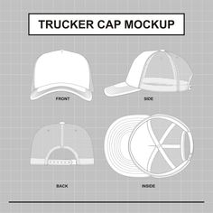 This is a Vector Template/Mockup for Trucker Cap, not a sewing pattern.  What is Vector Image? Vector Image is an artwork made up of points, lines, and curves, rather than solid colored square pixels. It means no matter how much you resize it, it will remain smooth and crisp, it will never blur. Vector Image can not be open if you don't have the software to open them (such as Adobe Illustrator, Corel Draw, etc.). It will failed to open if you use the wrong software such as Adobe Photoshop (it wi Trucker Cap Mockup, Trucker Hat Drawing, Clothing Design Template, Clothing Mockup Templates, Clothing Brand Ideas Graphics, Trucker Hat Template, Clothing Brand Mockup, Trucker Hat Mockup, Clothes Mockup