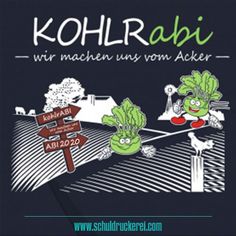 an advertisement for kohlrabi with cartoon characters on the road and street signs