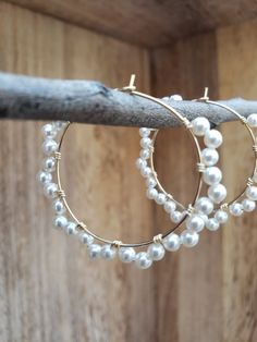 Wedding Hoop Earrings, Wedding Hoop, Pearl Earrings Gold, Crystal Pearl Earrings, Boho Crystal