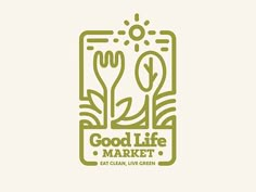 the logo for good life market is shown in green and white colors, with an image of