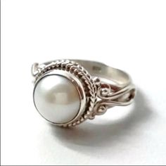 These Beautiful Antique Rings Are Brand New. Old Rings Vintage Pearl, Pearl Ring Design, Pearl Rings Vintage, White Pearl Ring, Womens Rings Fashion, Pearl And Diamond Ring, Fresh Water Pearl, Blue Nile, 925 Silver Jewelry