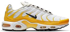 Women's Nike Air Max Plus SE Sneakers in Yellow/Black/White. Nike Tn Shoes, Dress Up Jeans, Nike Max, Nike Air Max For Women