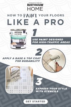 the instructions to paint your floors like a pro for high - traffic areas info sheet