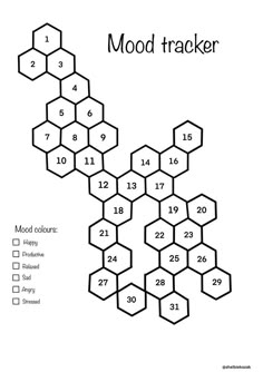 the printable mood tracker is shown with numbers and hexagonals on it