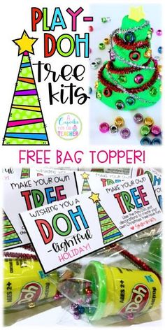 play doh tree kits with free bag topper for kids to use in christmas crafts