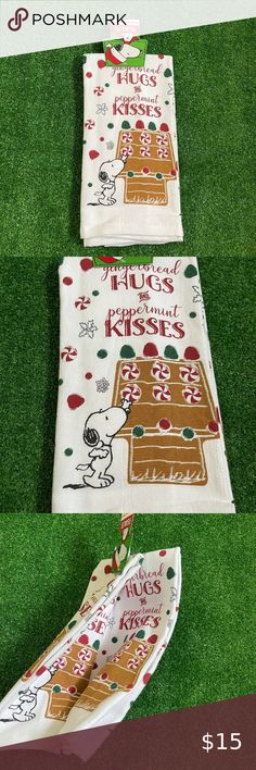 Peanuts Set of 2 Snoopy Gingerbread and Peppermint Christmas kitchen towels NEW Peppermint Kisses, Christmas Candies, Peppermint Christmas, Christmas Kitchen Towels, Christmas Towels, Christmas Kitchen, Christmas Candy, White Patterns