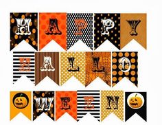 an assortment of halloween banners with pumpkins